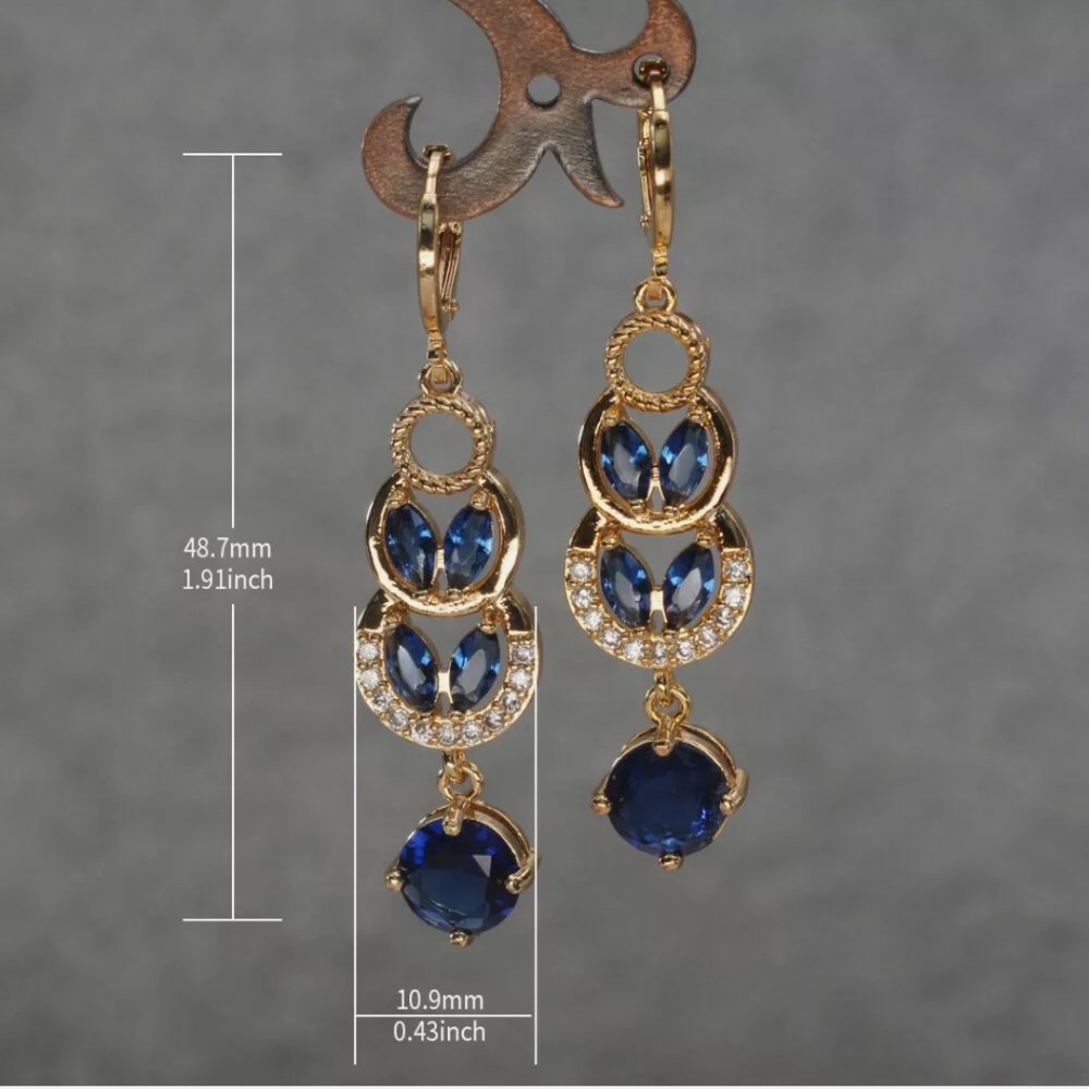 New 18ktgf blue sapphire cz earrings